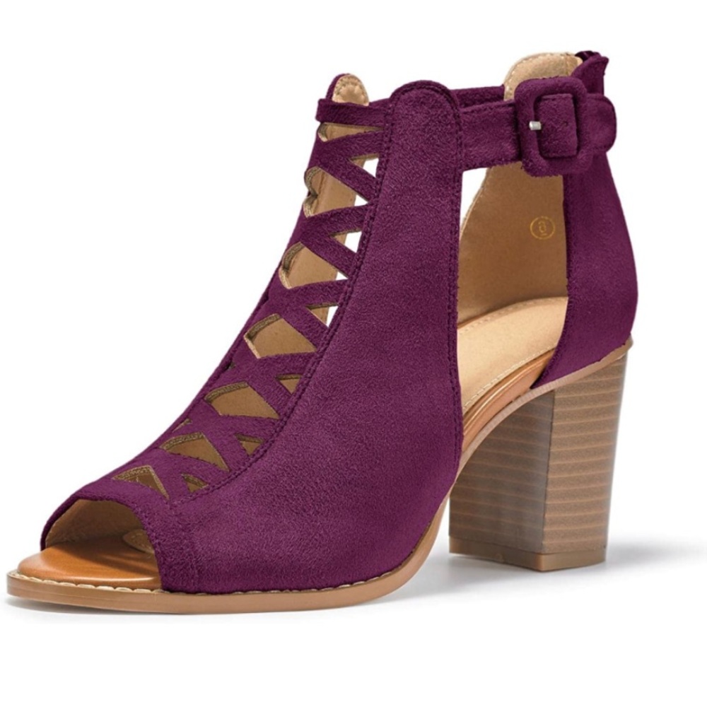 Liyuandian Womens Platform Open Toe Ankle Strap Zipper Back High Heel Purple NEW